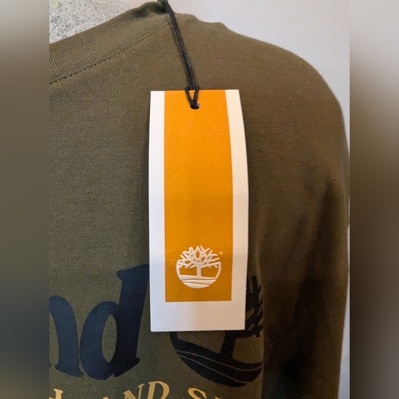 Timberland Men's Logo Green Long Sleeve cotton Tee Size XL - Picture 8 of 11